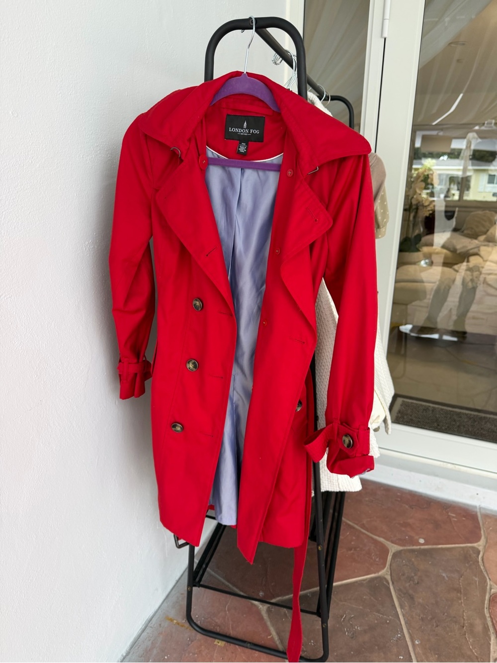 London Fog Women's Bright Red Double-Breasted Trench Coat